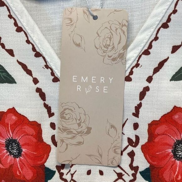 NWT Emery Rose Dress Women's Small White Floral Boho Short Sleeve A-Line V-Neck - Picture 7 of 16